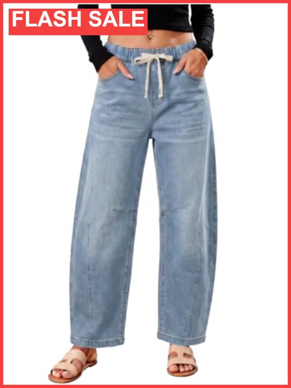 High Waist Barrel Jeans Drawstring Wide Leg Loose Fit Denim Pants